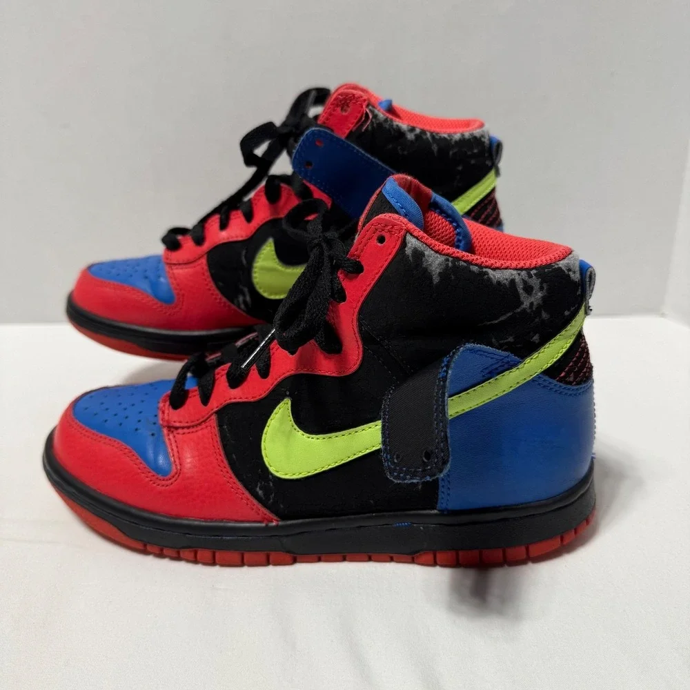 2009‎ Nike Dunk High Gs Black, Volt Hot Red, Signal Blue 308319-071 Kids Size 5Y